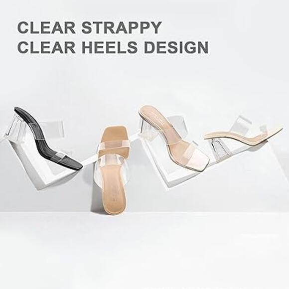 Bctex Coll Womens Clear Plastic 3.5" Chunky Heel Open Toe Off White Sandal Shoes - Picture 5 of 7